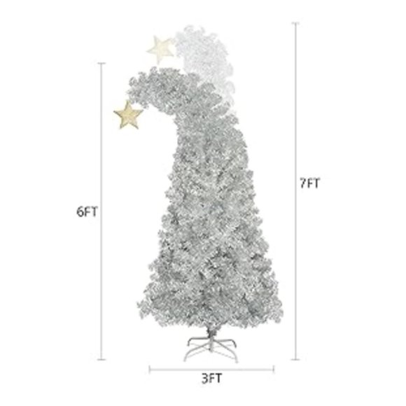 Silver Bent Top 6 Ft Artificial Christmas Tree With Gold Star - Picture 4 of 6
